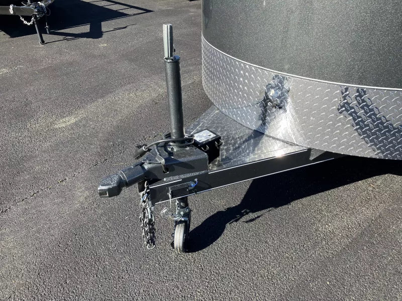 Side view of 16' Delco stock trailer rental, bumper-pull configuration