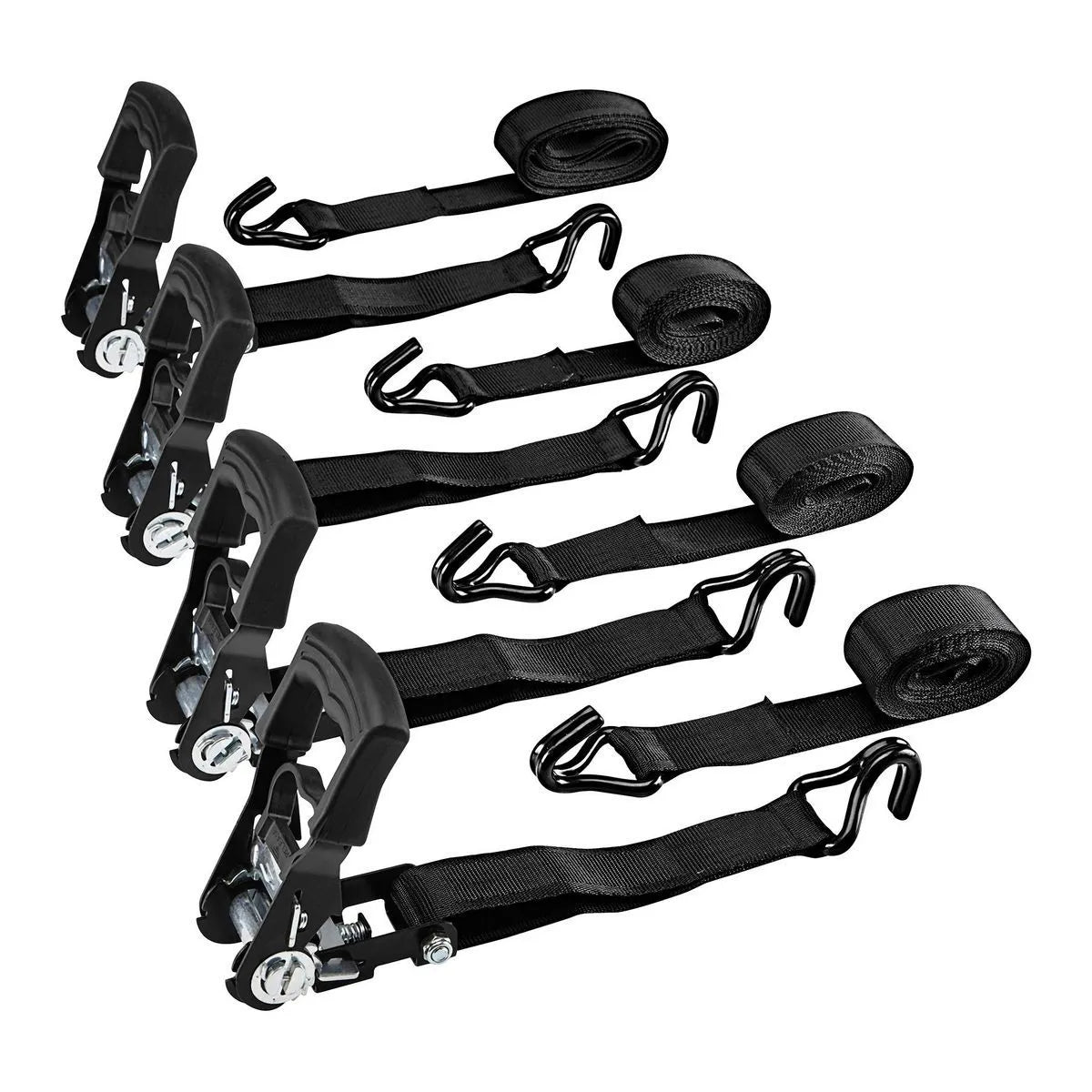 Four-pack of ratchet tie-down straps for rent, 1,000 lb working load, 10 ft length